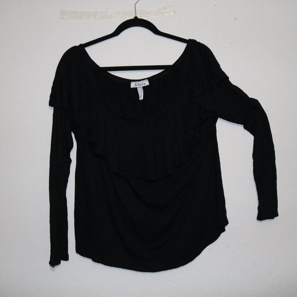 2X adara long sleeve black blouse ruffles - Picture 5 of 6